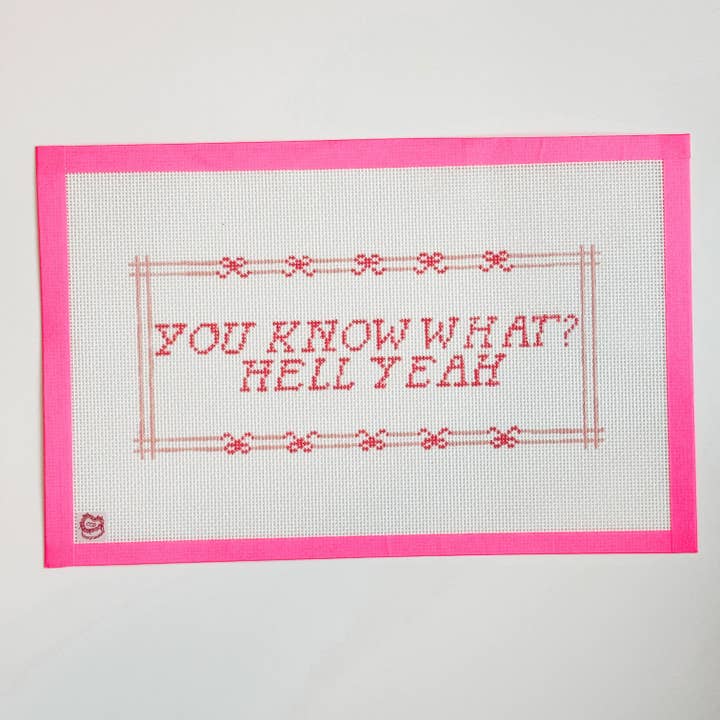 Cotswold Co Designs – wholesale Embroidery/cross-stitch supplies – Cheeky Saying Bow Needlepoint Canvas 13 Mesh 10x6”