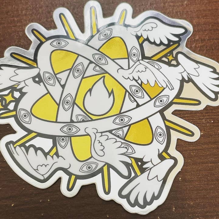 Fox and Brambles - Wholesale Sticker - Ophanim Biblical Angel Eyes Sticker. Mirror Gold Vinyl Sticker.