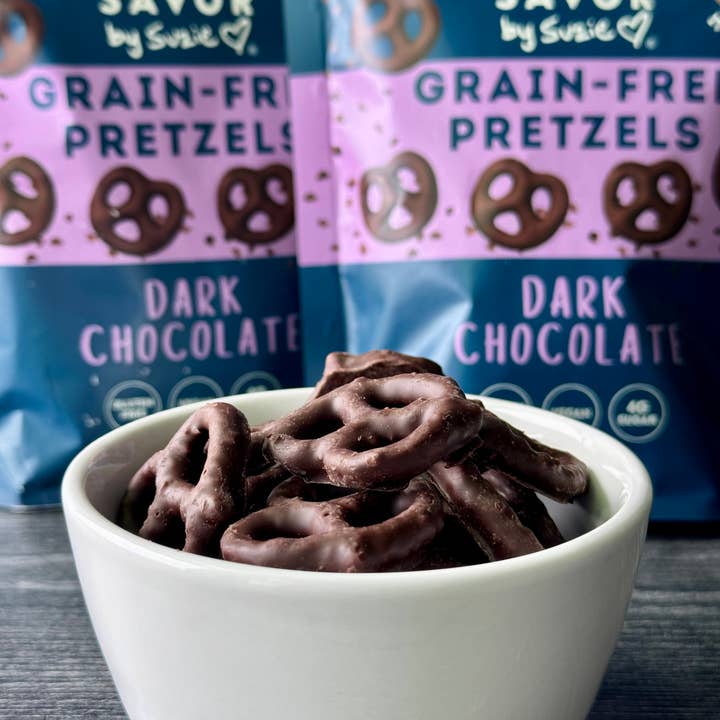 Savor by Suzie - Wholesale Pretzels - Dark Chocolate Grain Free Pretzels