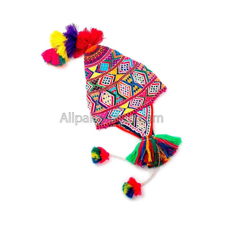Q'Ero Andean Ceremonial Beaded Knitted Chullo With Llamas #2 for wholesale by Allpaka