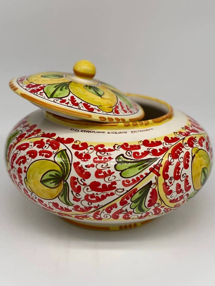 Galleta Decorada '600 Limones Cerámica Caltagirone cm H.18 L.24 Artisan para venta al por mayor de DD Ceramiche Siciliane