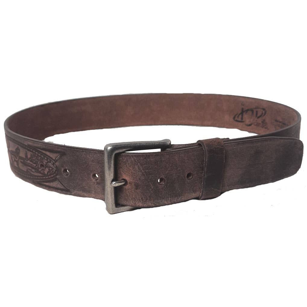 IGI CANADA - Wholesale Belt - Unisex - GENUINE LEATHER 40MM HOWLING WOLF EMBOSSED BELT #10409