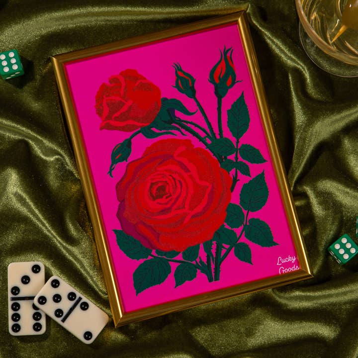 Lucky Goods Paper - Wholesale Art Print - Roses in Hot Pink Portrait Print8