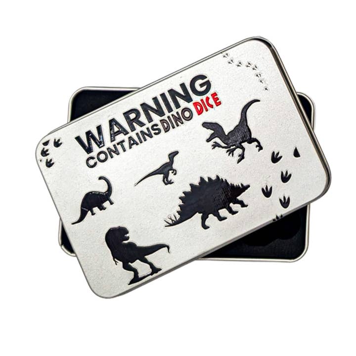 Dinosaur Dice Tin for wholesale by Mystery Dice Goblin