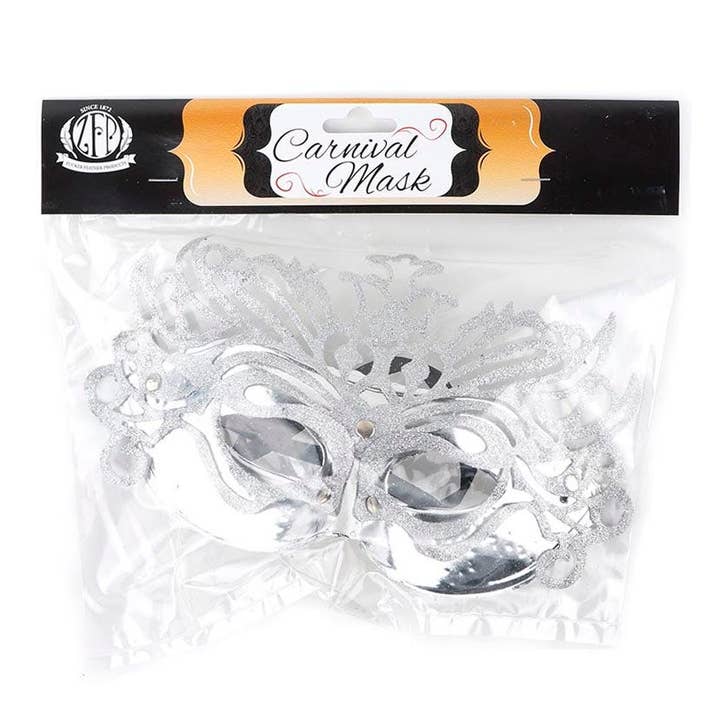 Zucker Feather Products - Wholesale Costume - Women's - Glittered Carnival Mask Form Silver