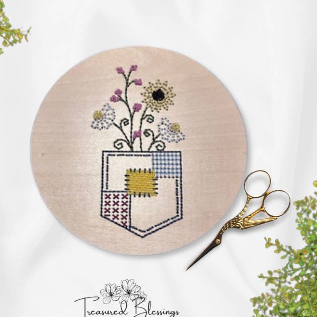 Wood Embroidery Kit - Pocket Full of Wild Flowers for wholesale by Treasured Blessings, LLC