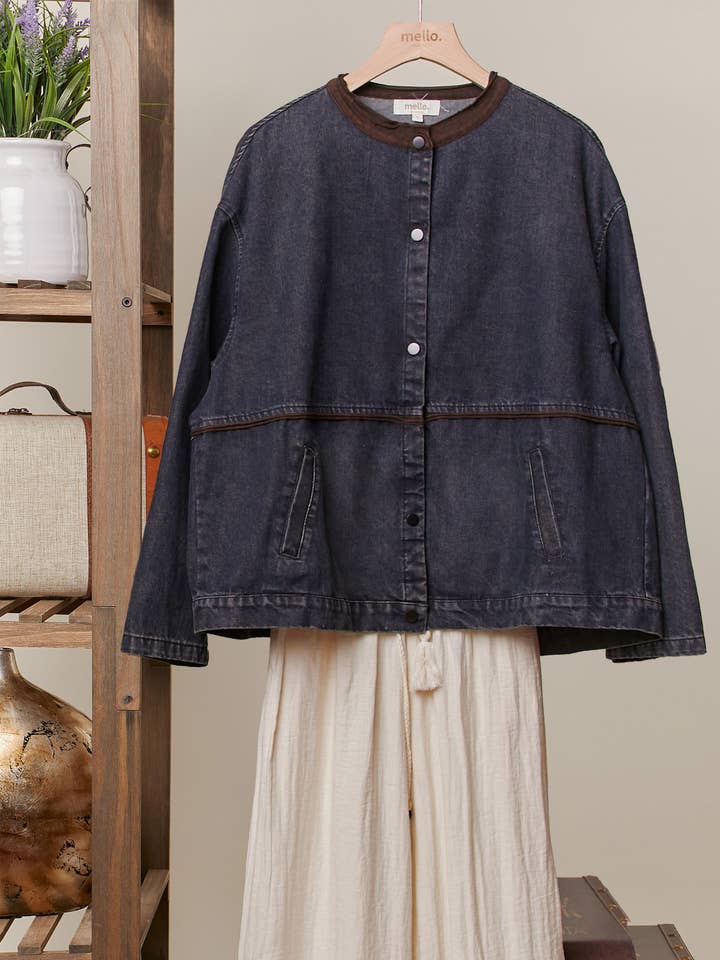 Mello. - Wholesale Shirt Jacket/Shacket - Women's - Mandarin Collar Denim Jacket5