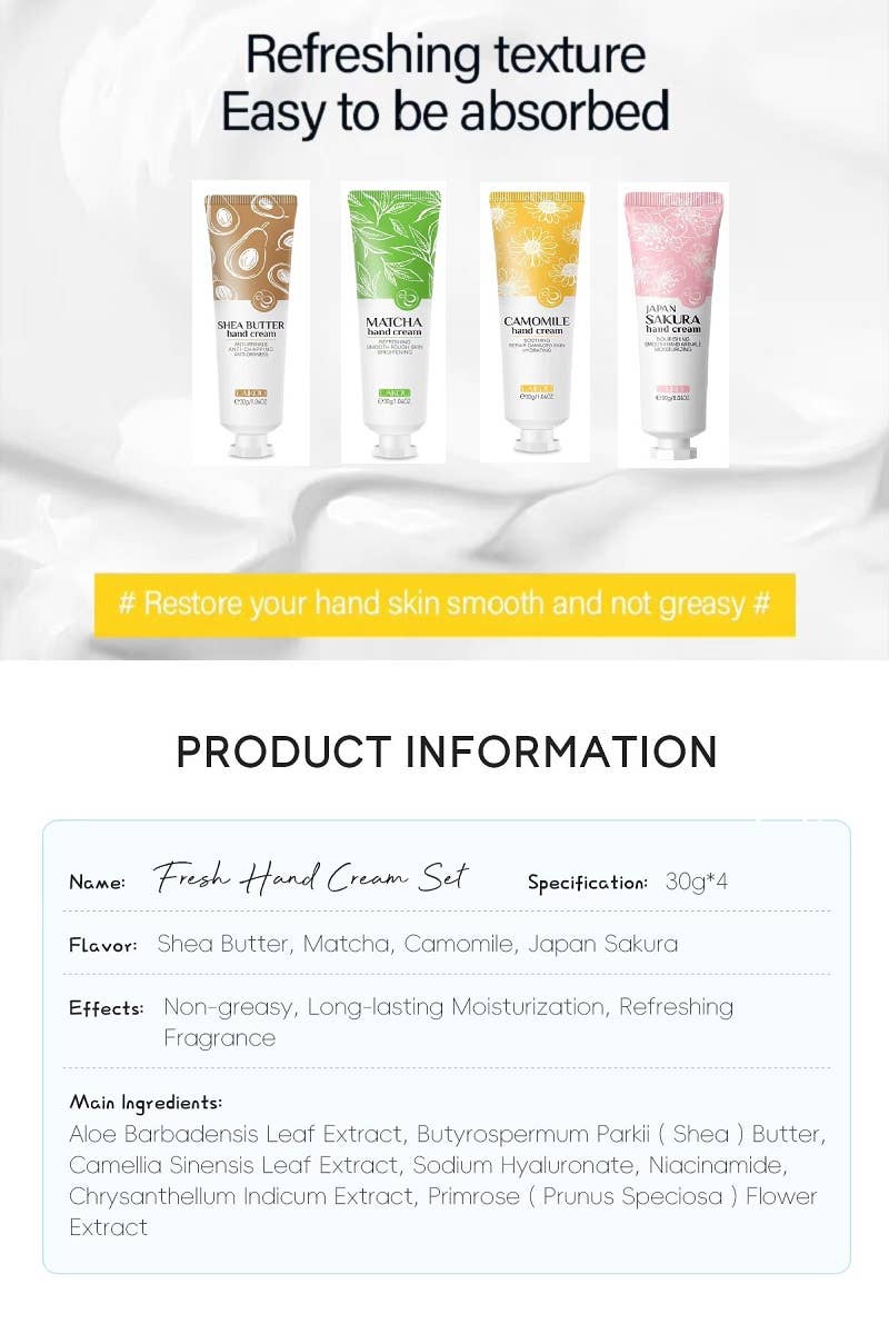 ASSORTED  ,.._ Moisturizing Hand Cream Set Of 4 (1set = $4) for wholesale on Faire12