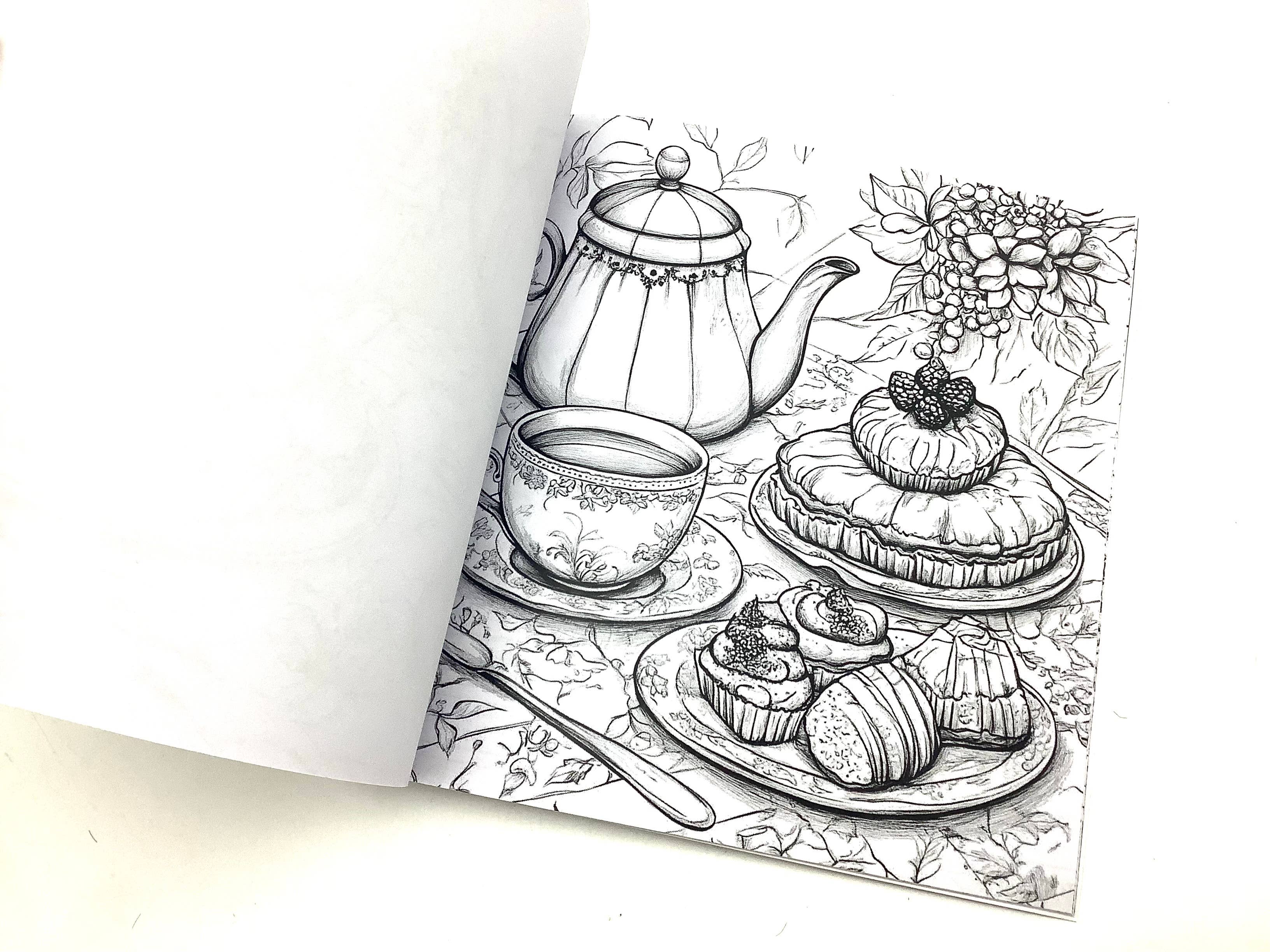 All Little Cute Things – Livro para colorir - Adulto por atacado – Bule, Chávenas, Livro para Colorir para Adultos. Favor de Festa Casa de Chá5