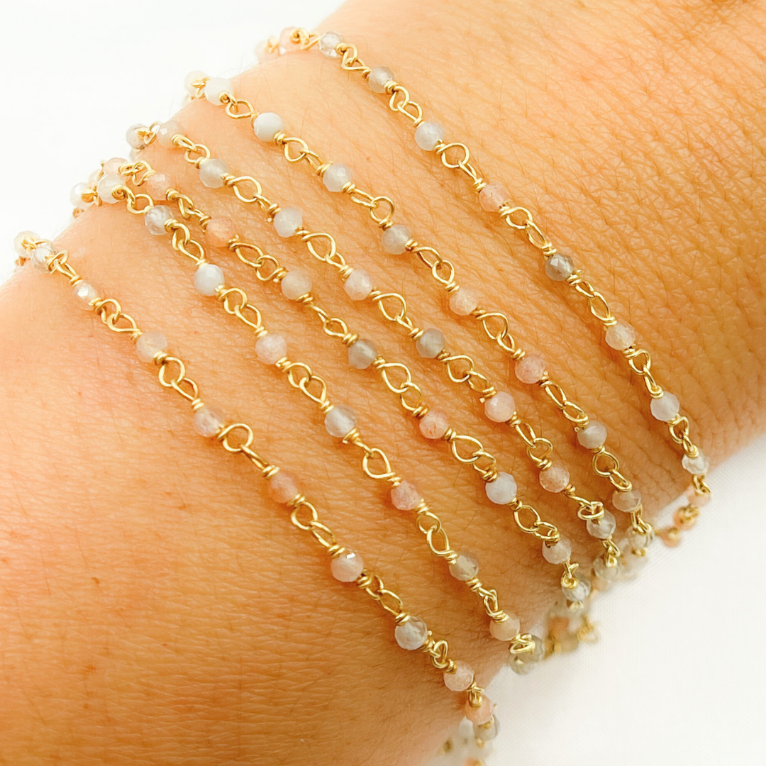 Tresor Jewelry Inc. - Wholesale Link & Chain Bracelet - Coated Peach Moonstone Wire Chain. CMS580