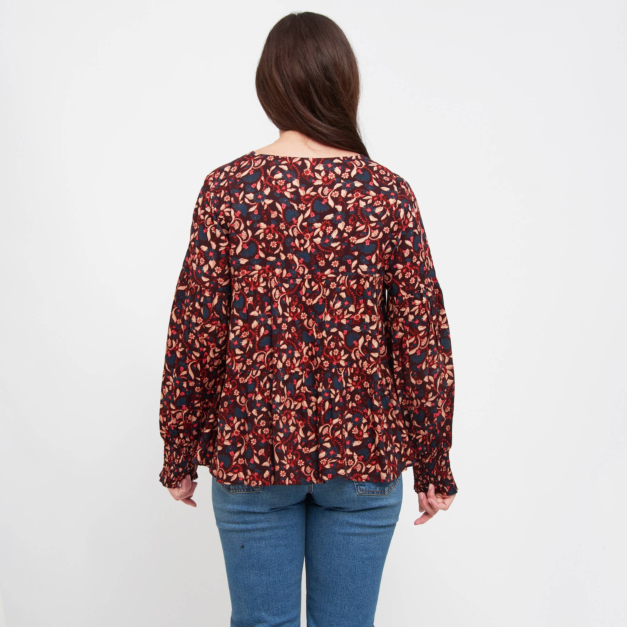 Elsie & Zoey - Vente Chemisier – femme - Blouse à manches longues à volants et col en V avec motif floral Drew3