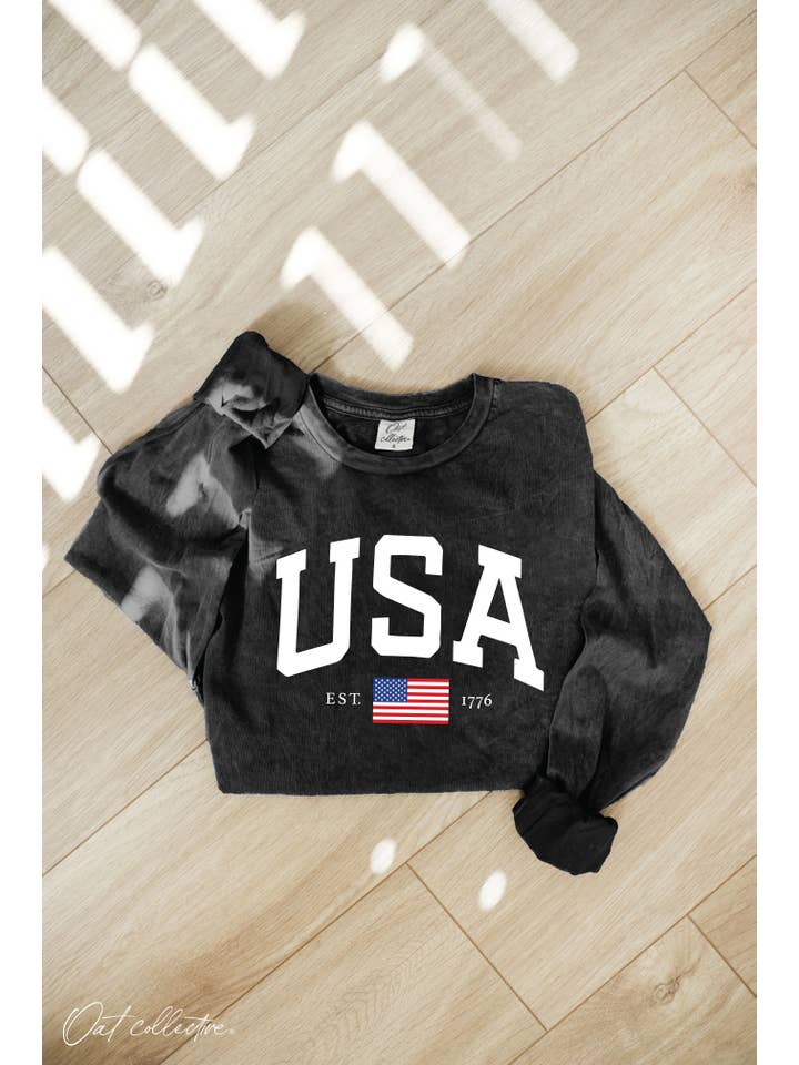OAT COLLECTIVE - Wholesale Screen Printed T-Shirt - Women's - USA Mineral Washed Long Sleeve Graphic