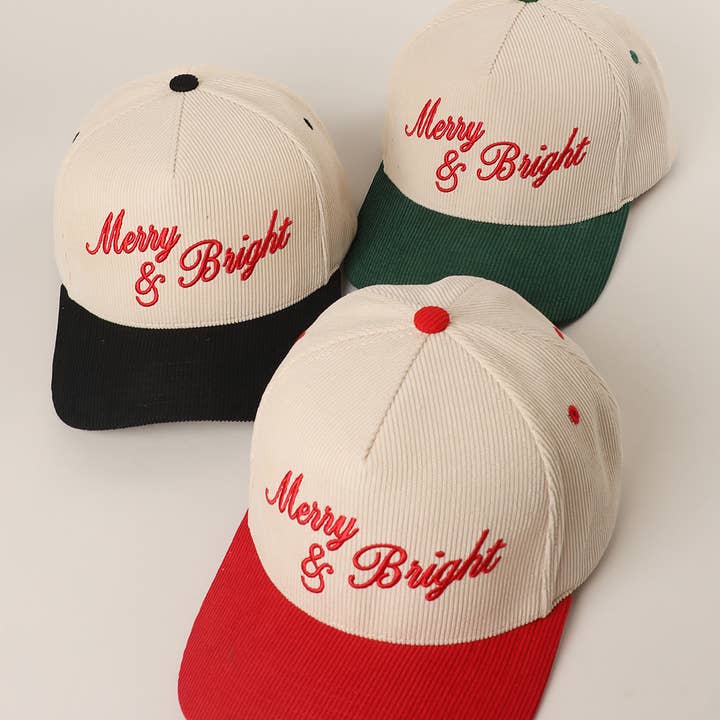 Merry & Bright Embroidery Corduroy Trucker Hat for wholesale by Fashion City