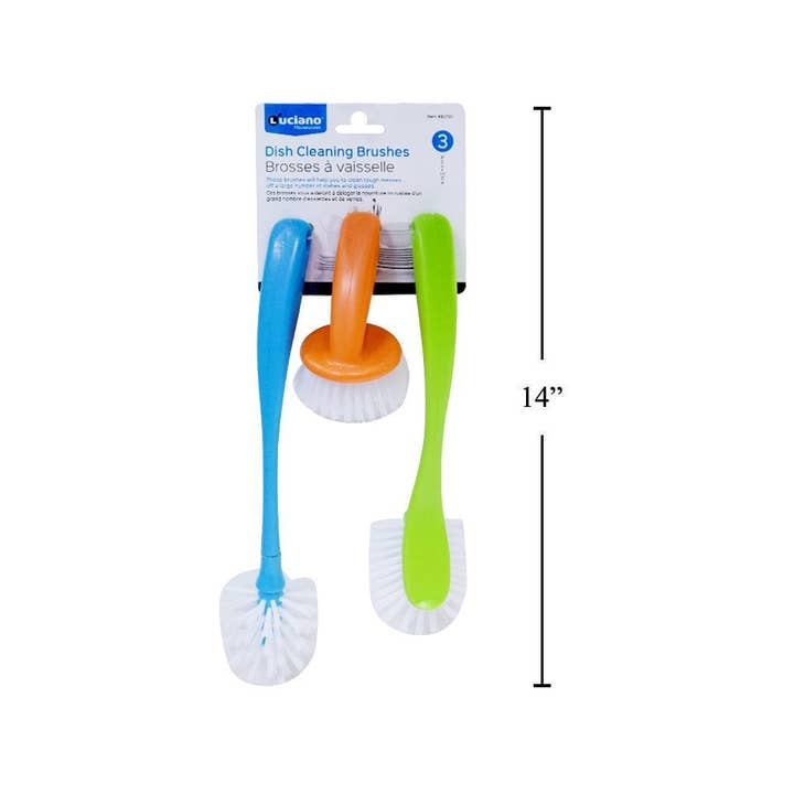 Luciano 3-Piece Colorful Plastic Dish Brush Set for wholesale by Luciano Gourmet