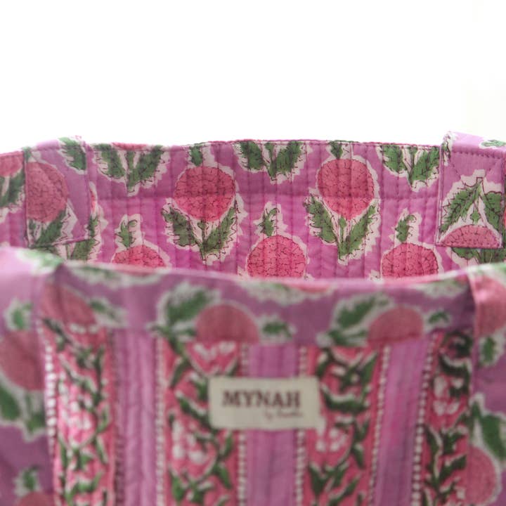 MYNAHbySmitha – Engroshandel Tote bag - Dame – Berry blomsterprint vendbar mulepose - Lille bærbar taske3