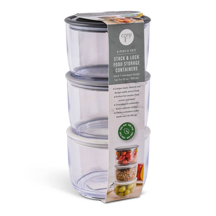 Set of 3 Stack & Lock Food Storage Containers - CC/PW/FG for wholesale by Core Home