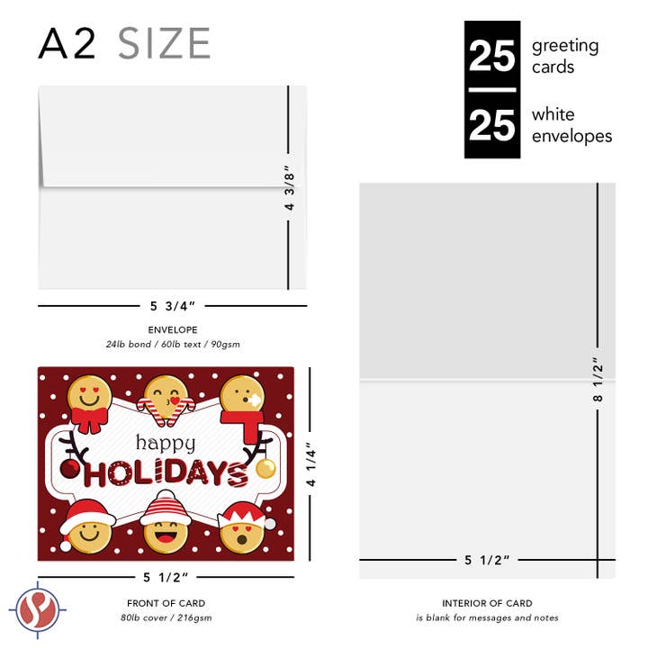 Fine Cardstock - Venta al por mayor Tarjetas de felicitación de Navidad - Tarjetas de felicitación con emojis de felices fiestas 2025, juego de 25