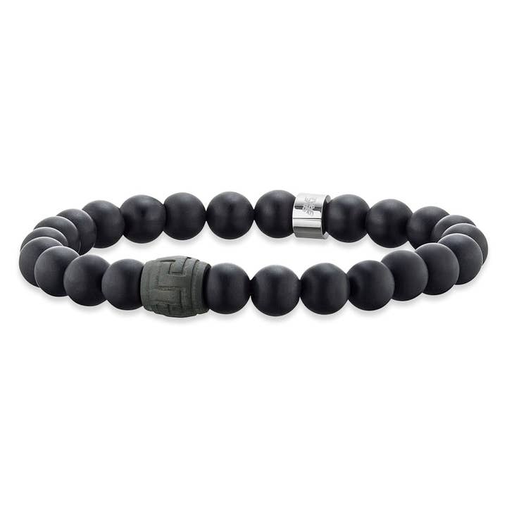 Bracciale da uomo Save Brave con perle di onice e acciaio inox nero e argento Andrew per la vendita all'ingrosso da parte di Save Brave