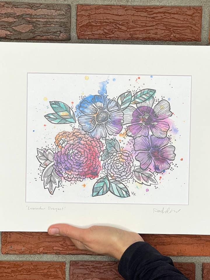 Lavendar Bouquet Watercolor and Ink Art Print for wholesale by RachelC
