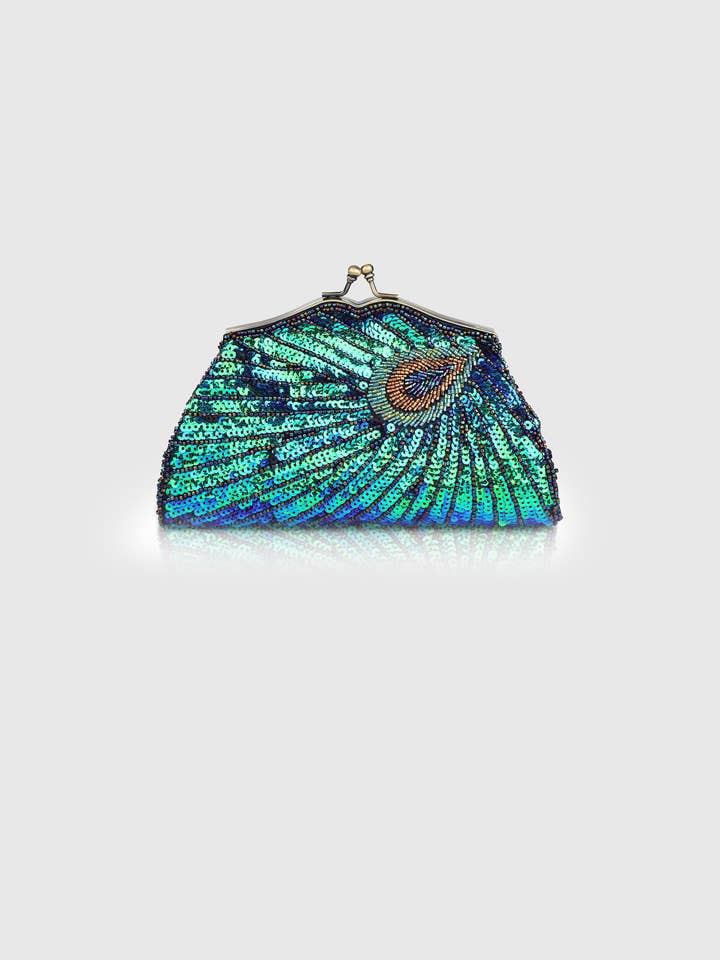 Cartera de Mano con Abalorios Brillantes de Pavo Real para venta al por mayor de BABEYOND