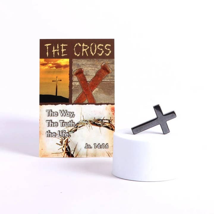 Swanson Christian Products - Wholesale Wall Cross - Hematite Rock Pocket Cross with "The Cross" Card - 50 packs