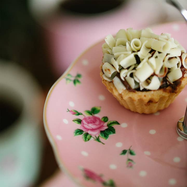 Brew To A Tea - Wholesale Cake Stand - BTat Pink 12" 3-Tier Porcelain Dessert Stand3