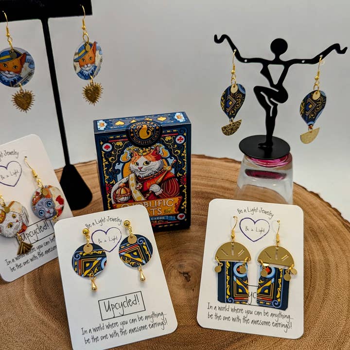 Be a Light Jewelry - Wholesale Dangle Earrings - Fun Cat earrings, Upcycled Collection #6