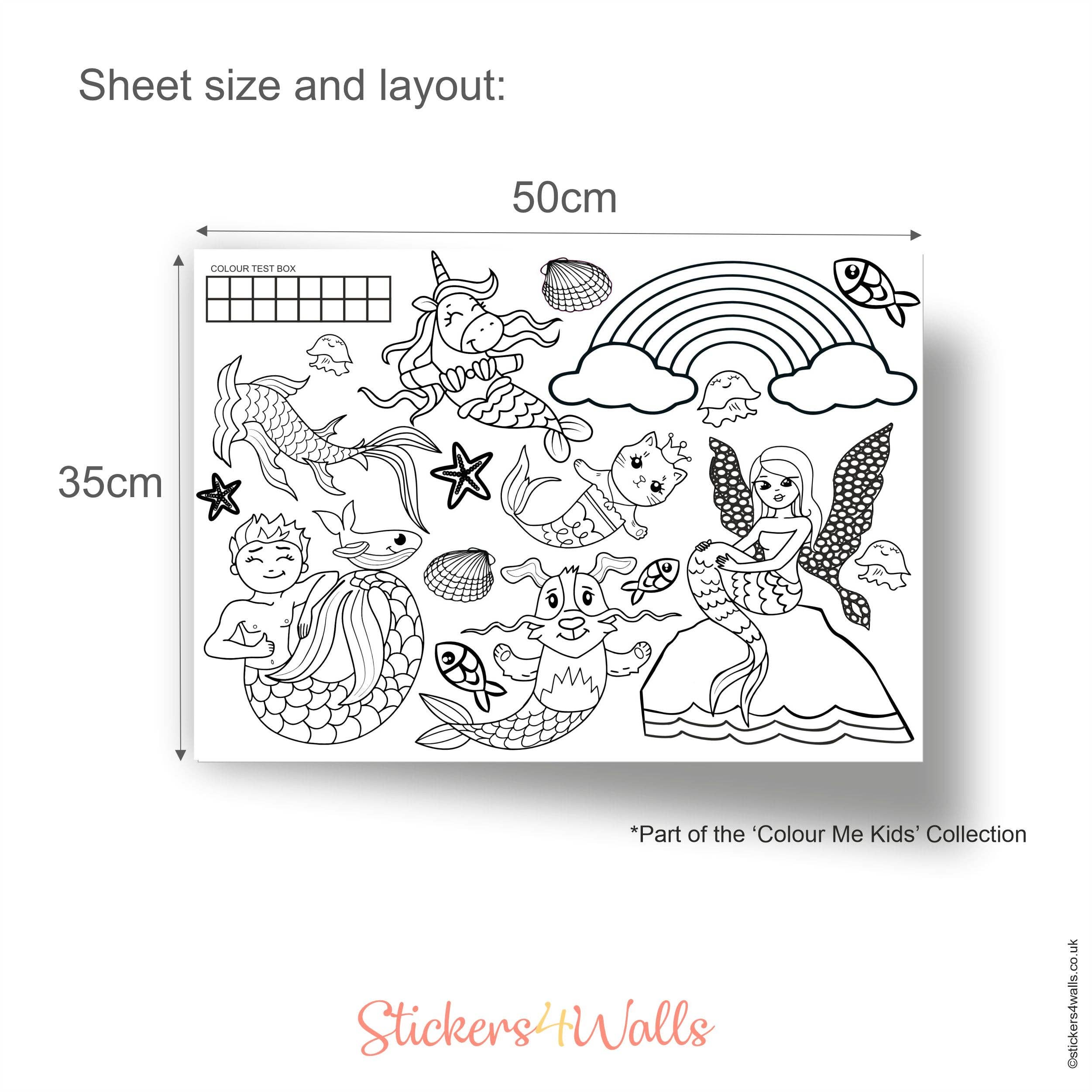 FabriStick Ltd – Großhandel Wanddeko - Kind & Baby – Meerjungfrau-Themen-Malstoff-Wandaufkleber für Kinder-Spaß2