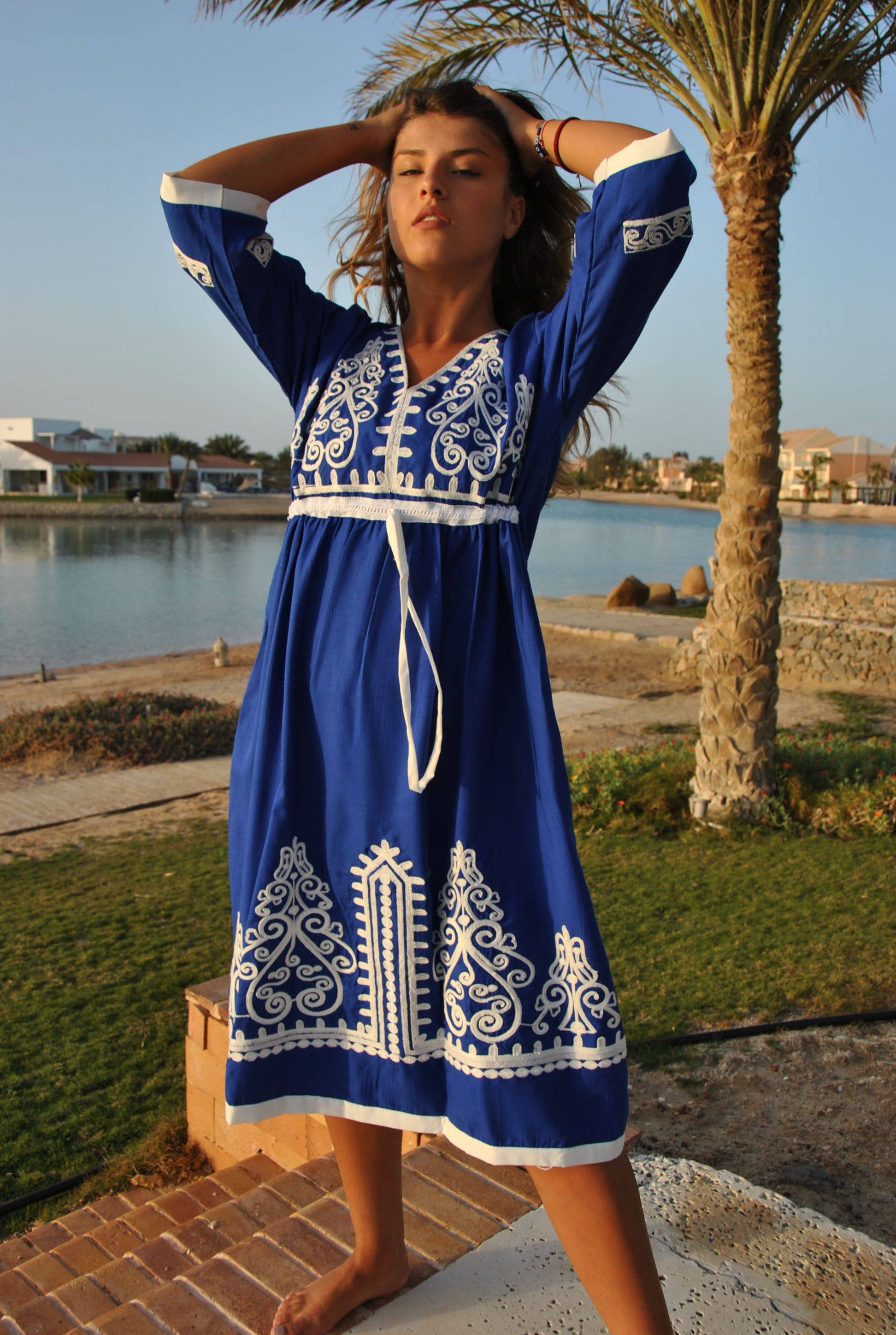 Gipci – wholesale Kaftan – Women's – Blue Tunic Embroidered Kaftan1