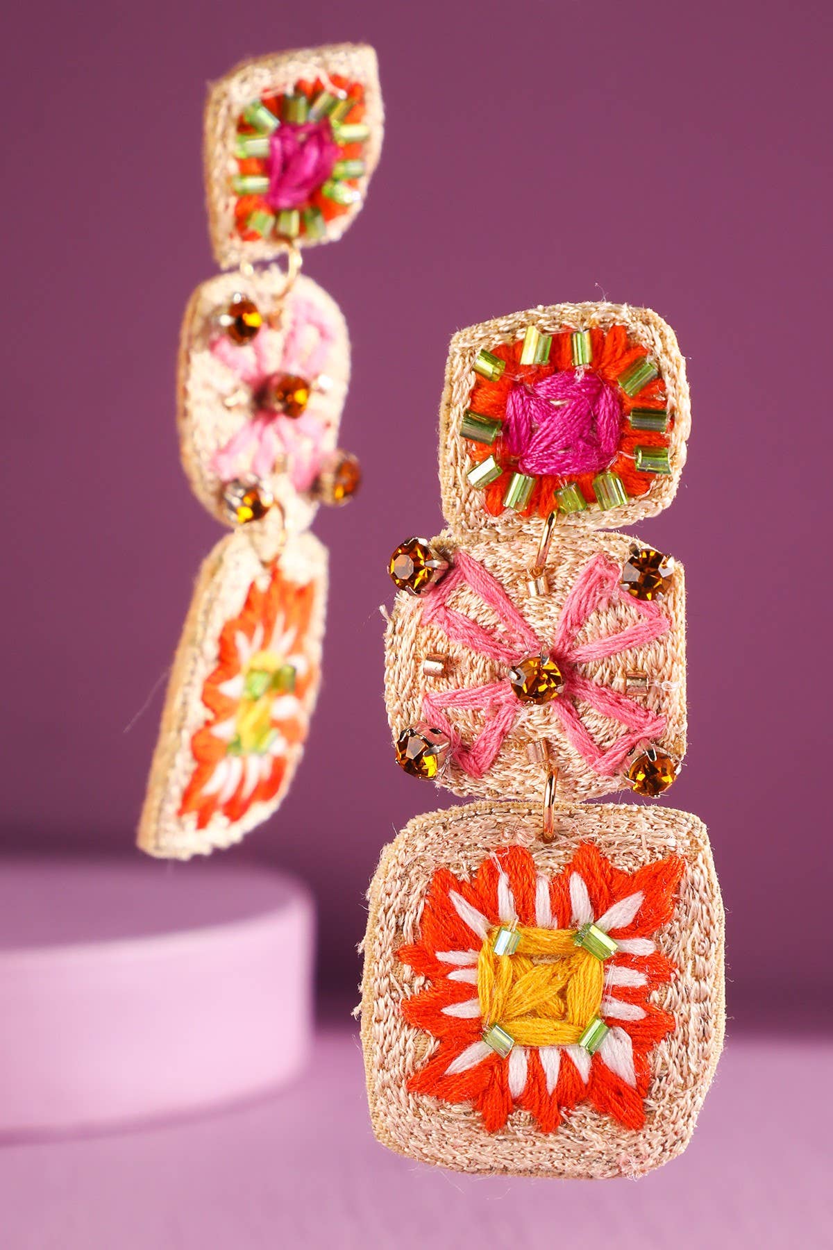 Urbanista - Wholesale Dangle Earrings - Hand Sewed Indian Flower Dangle Earrings 7