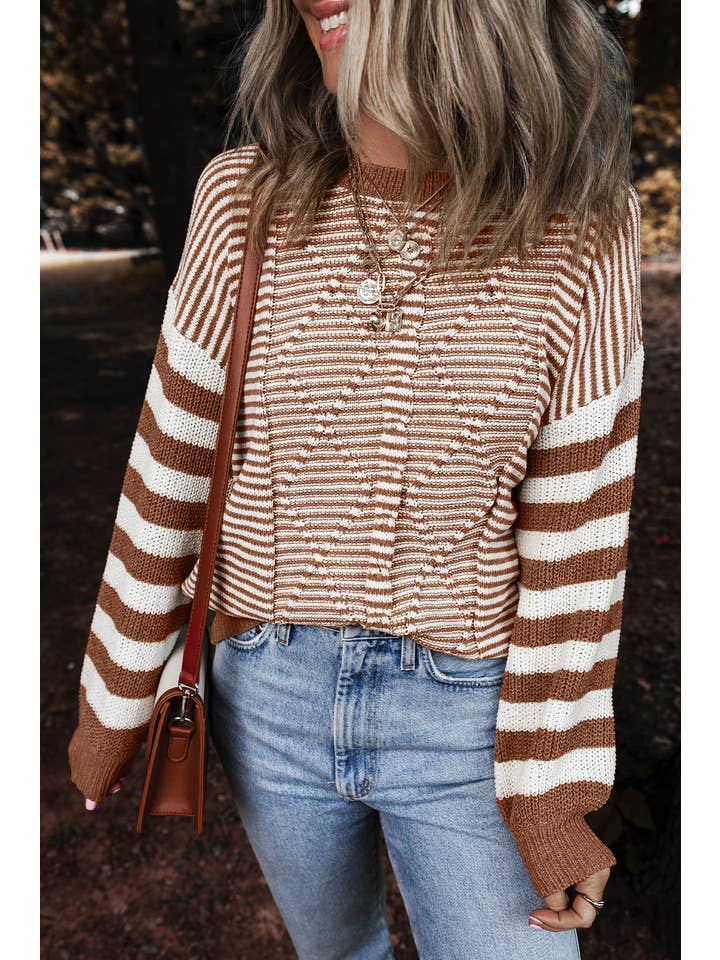 Little Daisy Closet - Wholesale Knit Sweater - Women's - LDC Striped Patchwork Knit Sweater