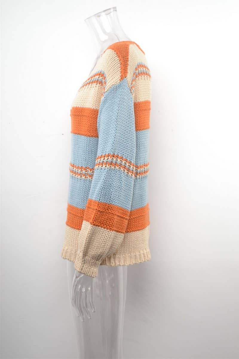 Orange CWOSWL1726_V-neck Long Sleeve Pullover Sweater for wholesale on Faire1