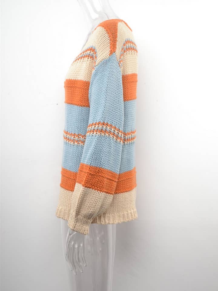 Orange CWOSWL1726_V-neck Long Sleeve Pullover Sweater for wholesale on Faire1