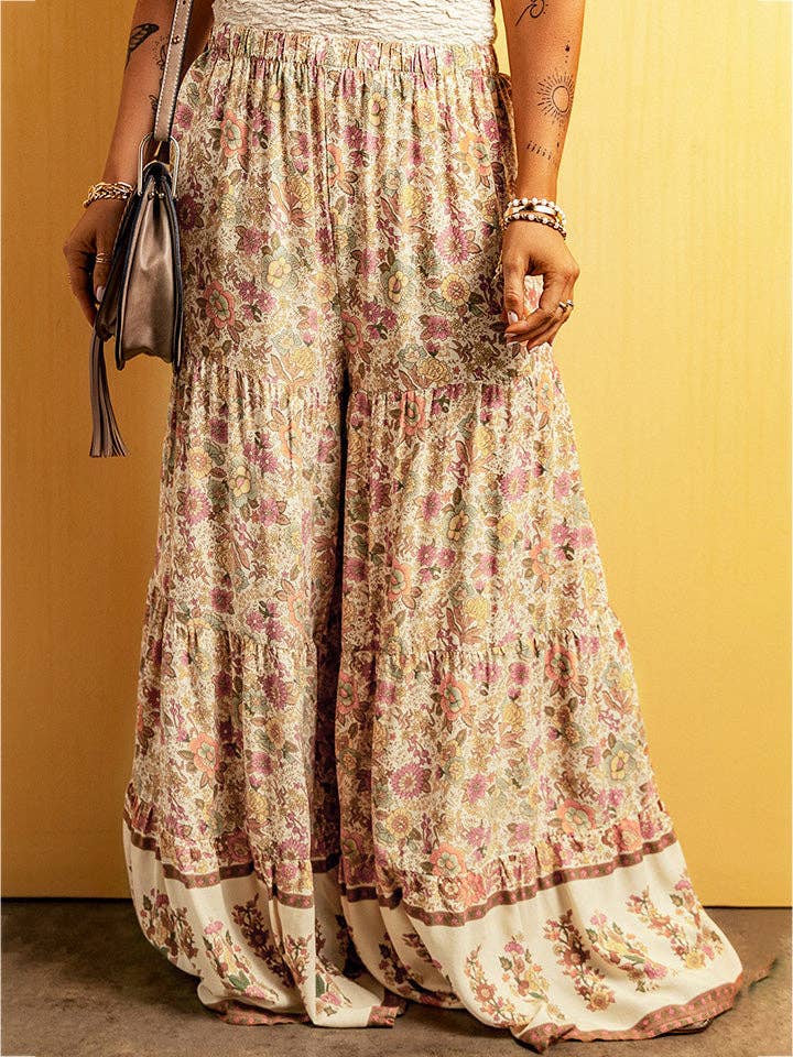 Floral Tiered Wide Leg Pants for wholesale by Beyond Apparel