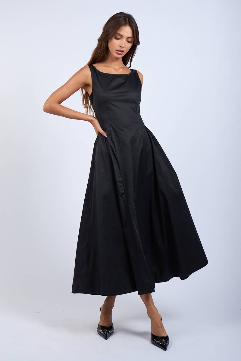 Sky to Moon - Vente Robe – femme - ROBE MIDI ÉVASÉE À ENCOLURE BATEAU EN FORME DE U DE COULEUR UNIE8