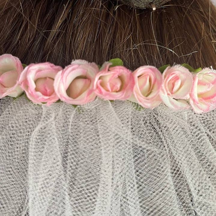 Lace and Grace Veils - Wholesale Hair Accessories Set - Kids - Flower Girl Veil Light Pink with Floral Top