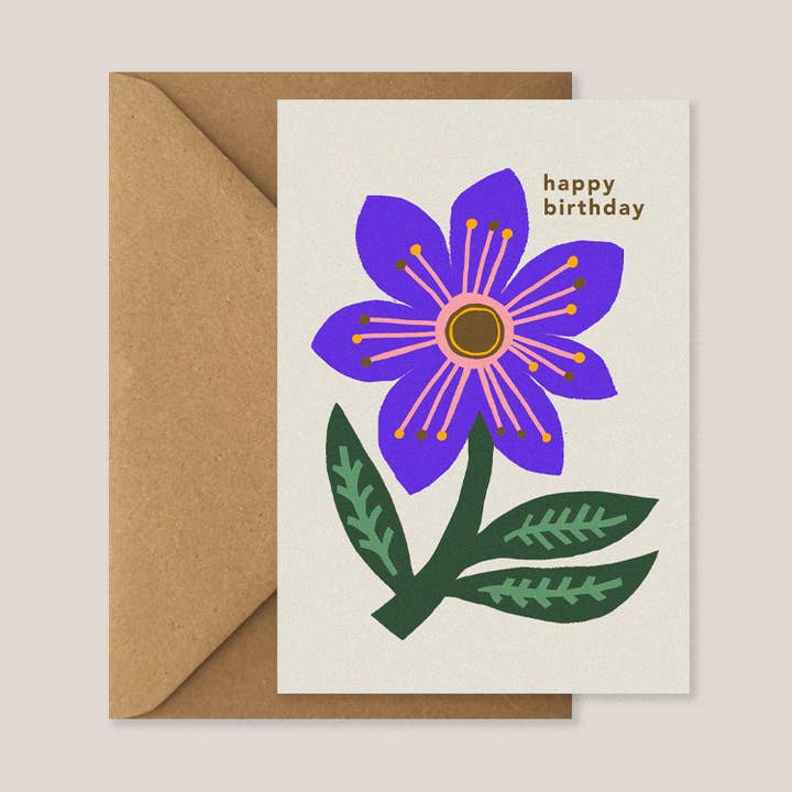 Carte d'anniversaire violette Marvellous Bloom pour la vente par Kiran Ravilious