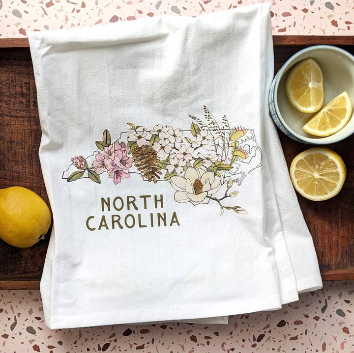 North Carolina Native Plants tea towel for wholesale by Papermill Creative