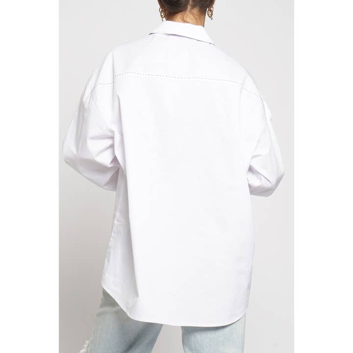 Weiss TOP MIT TASCHENSTICHDETAIL für den Großhandel auf Faire2