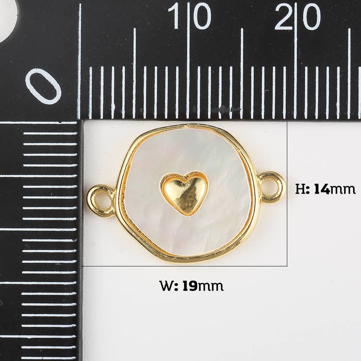 Beads Creation - Wholesale Individual Charm/Pendant - Gold Filled Round Coin Heart Charm Shell Connector, CN4732