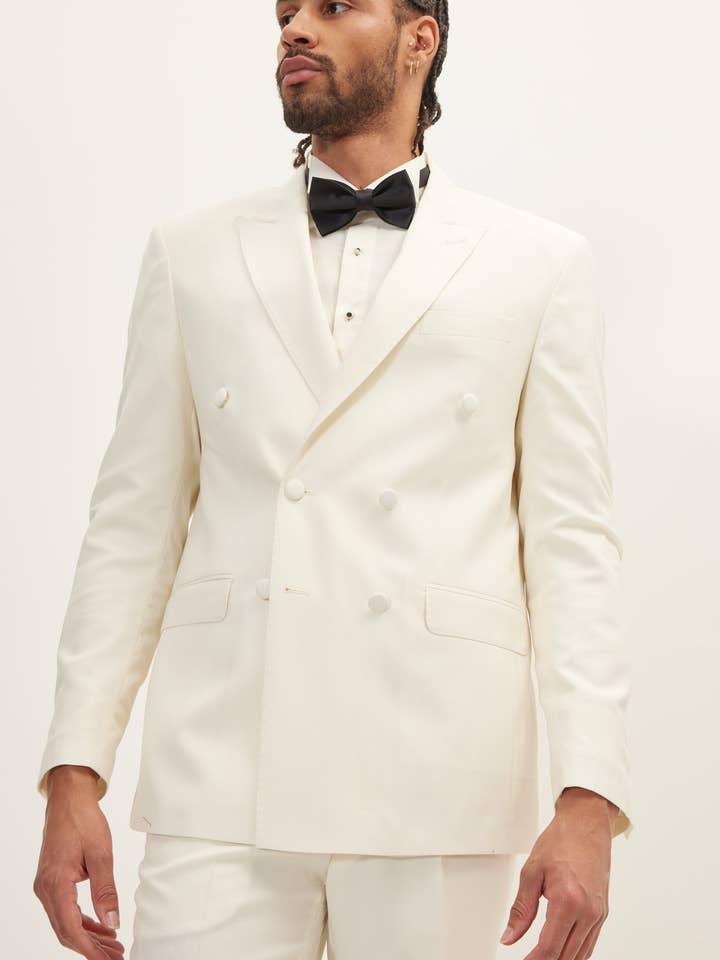 Super 180S smoking van wol en zijde met dubbele rij knopen voor heren, wit voor wholesale door Ron Tomson