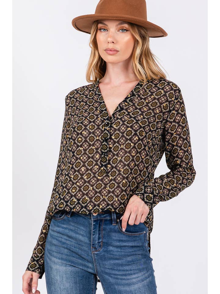 Sage + Fig - Wholesale Blouse - Women's - MULTI DIAMOND PRINT BLOUSE (ST71039) 6