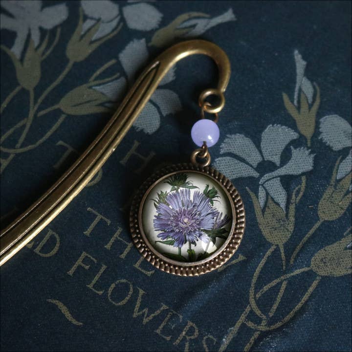 The Divine Iguana - Wholesale Bookmark - Purple Aster Flower Bronze Bookmark6