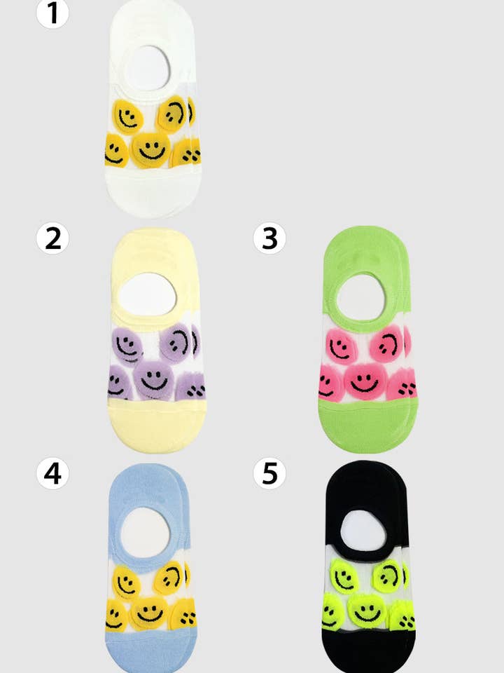 Calzini da donna trasparenti No Show Popping Smile per la vendita all'ingrosso da parte di 7DAYSSOCKS