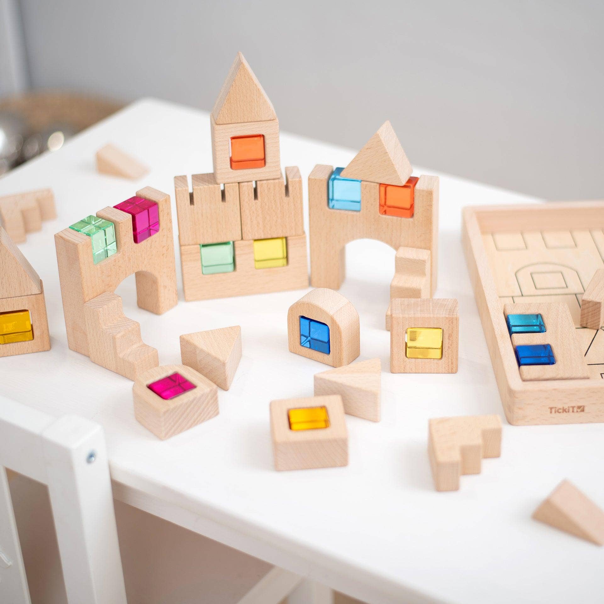 Commotion (Europe) BV - Vente Cubes de jeu – enfant et bébé - Blocs de construction en bois avec cubes gemmes colorés - Lot de 403