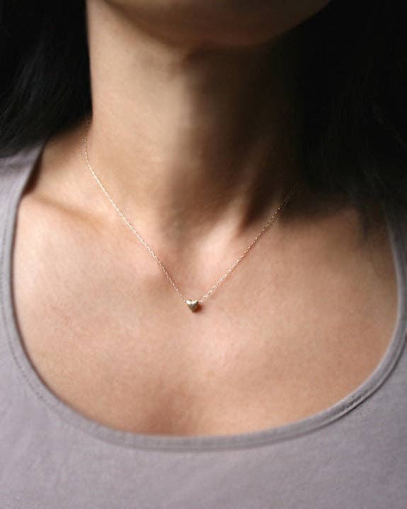 Michelle Chang - Wholesale Pendant/Charm Necklace - Tiny Puffy Heart Necklace in 14K Gold1
