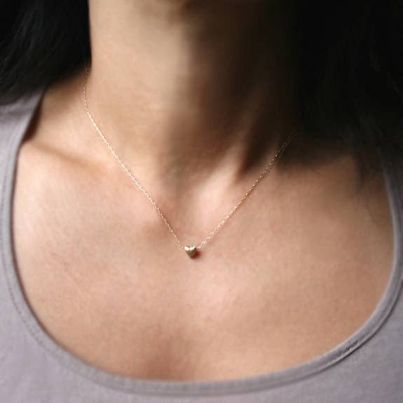 Michelle Chang - Wholesale Pendant/Charm Necklace - Tiny Puffy Heart Necklace in 14K Gold1