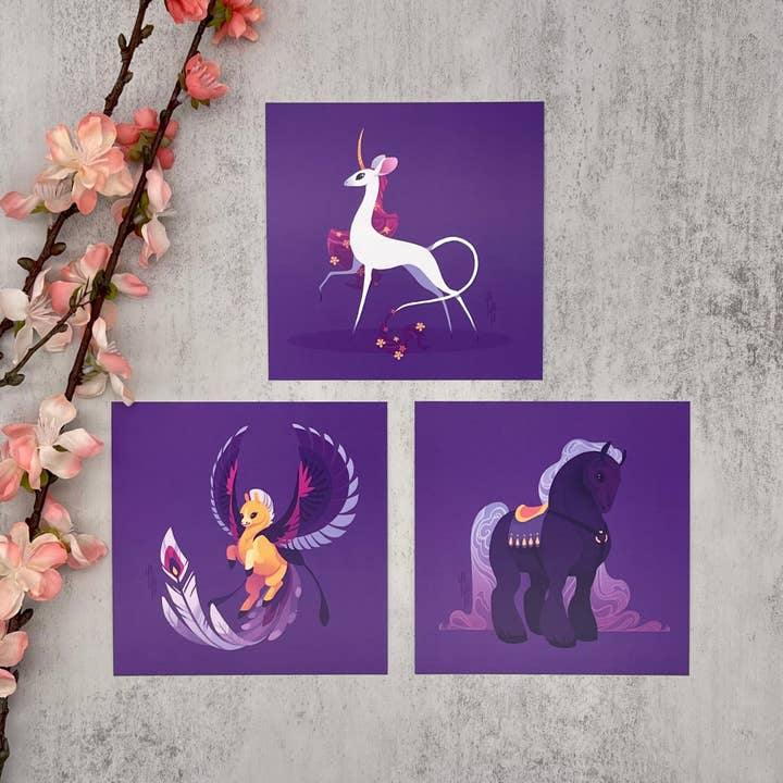 Chevaux magiques - Trio de mini-impressions pour la vente par Yoshi Yoshitani LLC