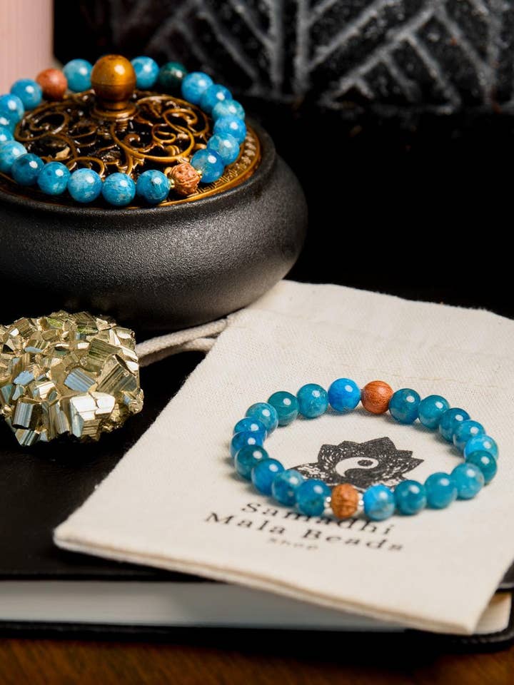 Apatite Wrist Mala Bracelet 8mm Reiki-Infused for Meditation for wholesale by Samadhi Mala Beads