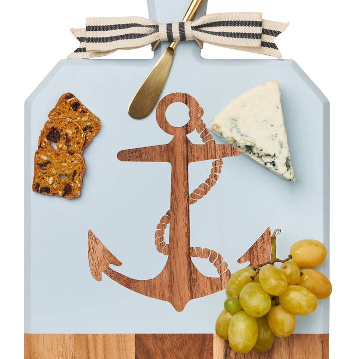 Acacia Heirloom Board w/ Handle Rectangle in Light Blue Color | Anchor | 16 x 10" for wholesale by Sophistiplate